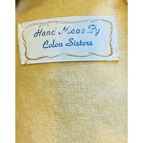 Vintage Handmade Rag Doll by Colon Sisters Yellow Dress Blue Yarn Hair 12 in - Picture 2 of 11